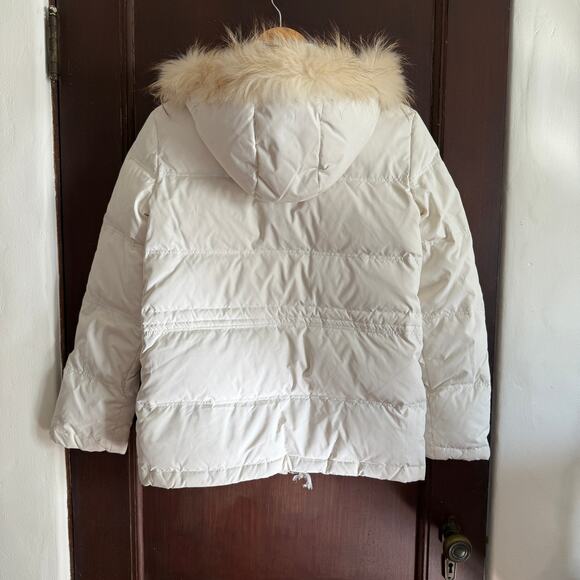 SYSTEM 1990 | White Down Puffer Coat with Fur Trimmed Hood | Small - Picture 5 of 10